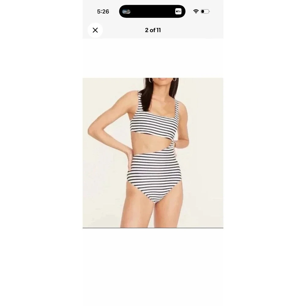 JCREW Women's Navy White Stripe Cutout One Piece Size 2 Swim Square Neck